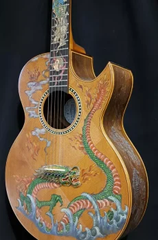 Blueberry Handmade Grand Concert Acoustic Guitar Dragon Motif Pre-Order 90 Days