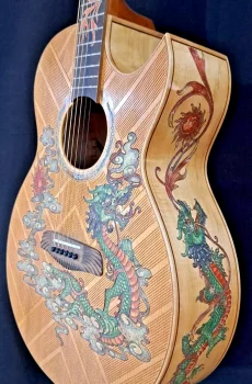 Blueberry Handmade Grand Concert Acoustic Guitar Dragon Motif Pre-Order 90 Days