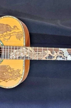 Blueberry Handmade Grand Concert Acoustic Guitar Peacock Motif Pre-Order 90 Days