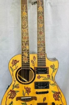 Blueberry Handmade Double Neck Acoustic Electric Guitar Floral Pre-Order 90 Days
