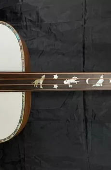 Blueberry Handmade Acoustic Fretless Bass Guitar Wolf Motif Pre-Order 90 Days