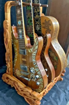 Blueberry Handmade Carved Wood Guitar Stand For three Guitars Pre-Order 60 Days