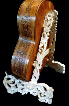 Blueberry Handmade Carved Wood Guitar Stand Floral Pre-Order 60 Day Delivery