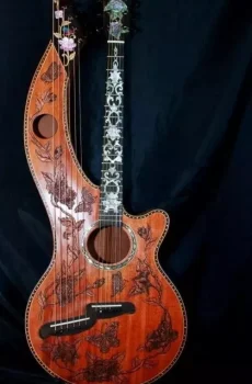 Blueberry Handmade Harp Guitar Flower Motif All Mahogany Pre-Order 90 Days