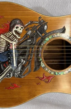 Blueberry Handmade Small Body Mini Acoustic Guitar Biker Motif Pre-Order 90 Days