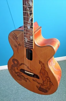 Blueberry Handmade Grand Concert Acoustic Guitar Dragon Motif Pre-Order 90 Days