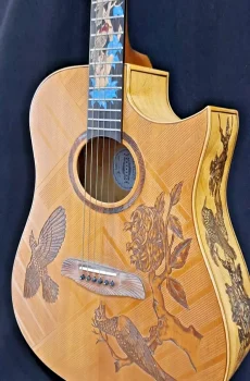 Blueberry Handmade Acoustic Dreadnought Guitar Bird Motif Pre-Order 90 Day