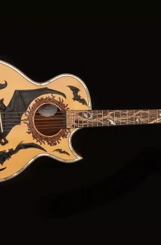 Blueberry Handmade Cutaway Jumbo Size Acoustic Guitar Bat Motif Built to Order