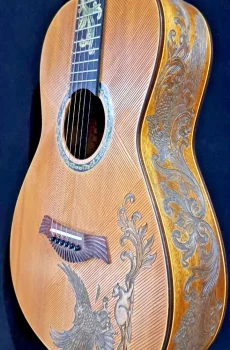 Blueberry Handmade Parlor SIze Acoustic Guitar Owl Motif Pre-Order 90 Days